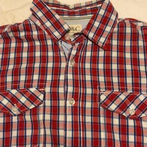 PD&C Red White & Blue Plaid short sleeve button up